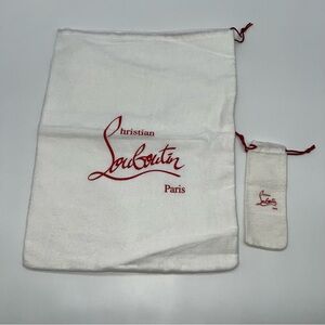 Christian Louboutin White Cotton Satin Lined Drawstring Dust Bags w/Red Logo